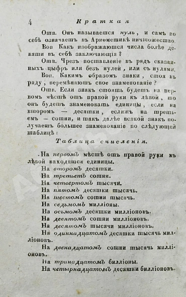 Антикварная книга Меморский, М.Ф. Краткая арифметика, служащая к легчайшему обучению малолетнего юношества, в вопросах и ответах состоящая — Меморский Михаил Фёдорович, 1820 дополнительное фото 4