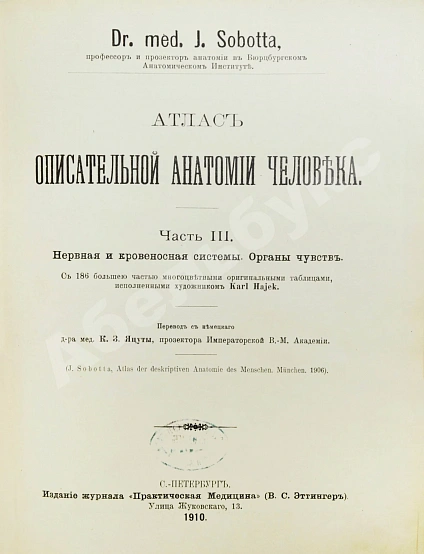 Антикварная книга Соботта, Й. Атлас описательной анатомии человека — , 1909-1912 дополнительное фото 5