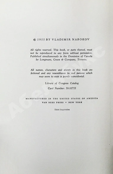 Антикварная книга Nabokov, V. Lolita — Набоков Владимир Владимирович, 1958 дополнительное фото 4