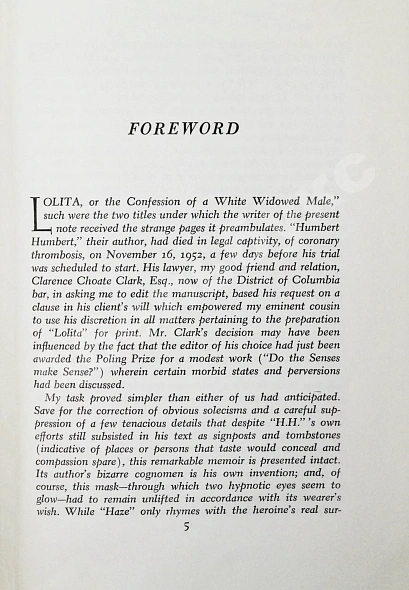 Антикварная книга Nabokov, V. Lolita — Набоков Владимир Владимирович, 1958 дополнительное фото 5