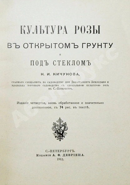 Антикварная книга Кичунов, Н.И. Культура розы в открытом грунту и под стеклом — Кичунов Николай Иванович, 1912 дополнительное фото 9