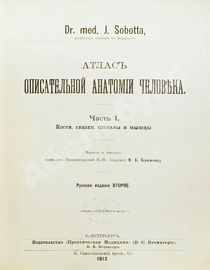 Антикварная книга Соботта, Й. Атлас описательной анатомии человека — , 1909-1912 дополнительное фото 3