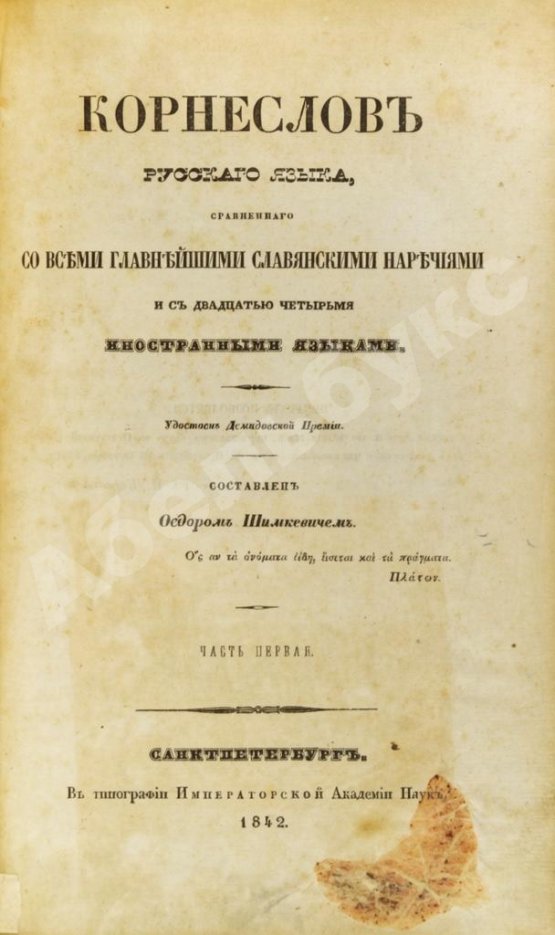 Антикварная книга Корнеслов русского языка, сравненного со всеми главнейшими славянскими наречиями и с двадцатью четырьмя иностранными языками