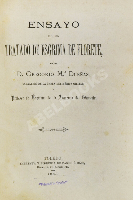 Антикварная книга Дуэньяс, Г. [автограф] Очерк трактата по фехтованию рапирой