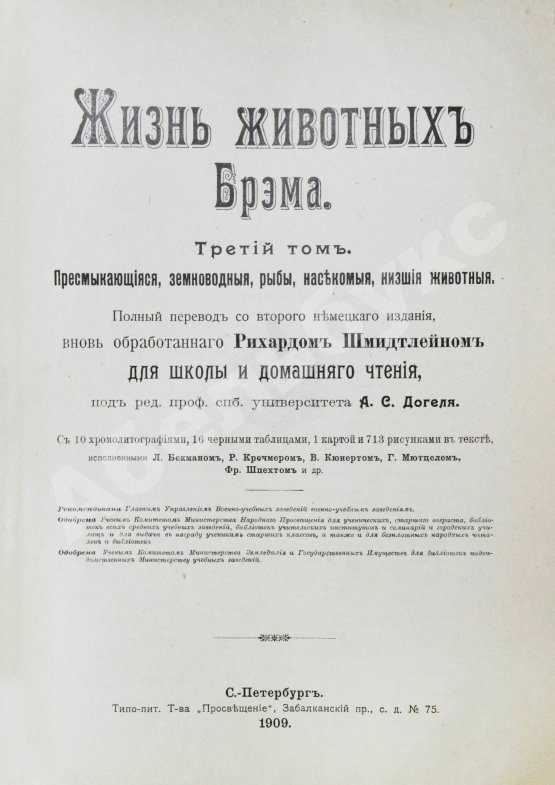 Антикварная книга Брэм, А. Жизнь животных Брэма