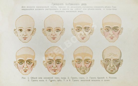Антикварная книга Гримировка. Практическое руководство театрального грима с 187 рисунками, из которых 30 рисунков в красках