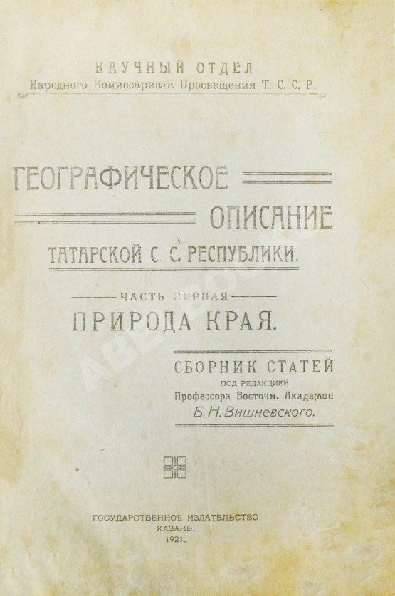 Антикварная книга Географическое описание Татарской С.С. Республики