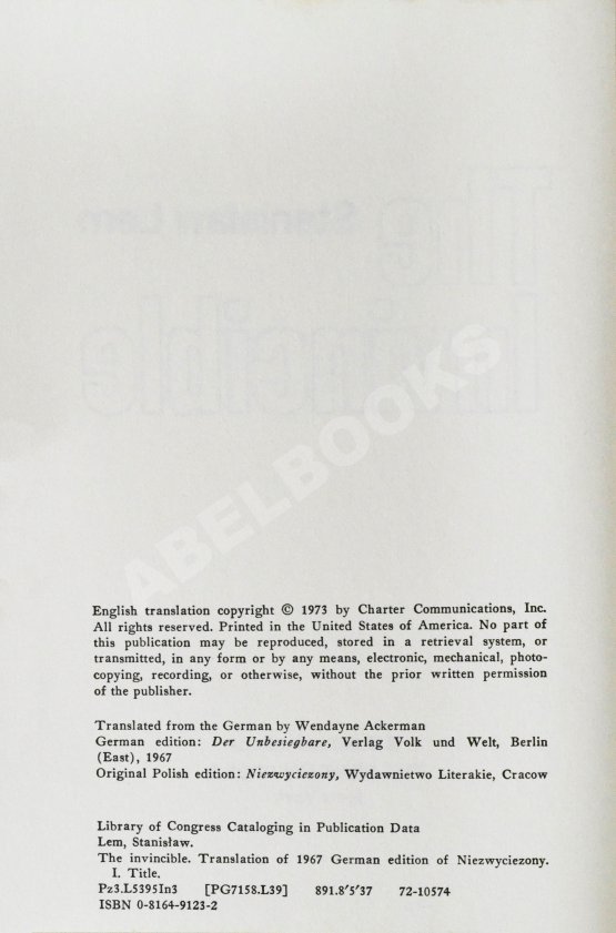 Первое/Прижизненное издание Lem, S. The Invincible. Первое американское издание