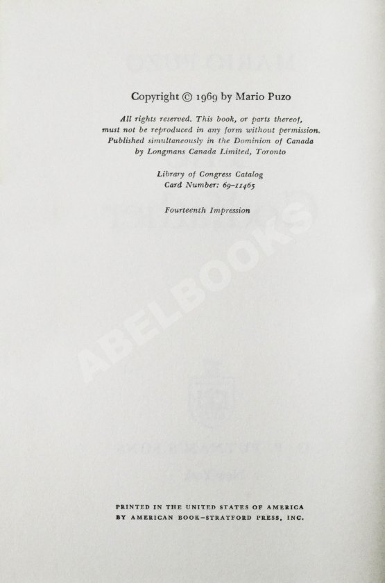 Первое/Прижизненное издание Puzo, M. The Godfather. Первое издание