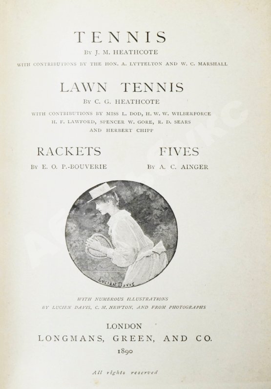 Антикварная книга Heathcote, J.M. Tennis. Lawn tennis. Rackets. Fives. Хиткоут, Дж.М. Теннис. Лаун-теннис. Ракетки. Пятёрки